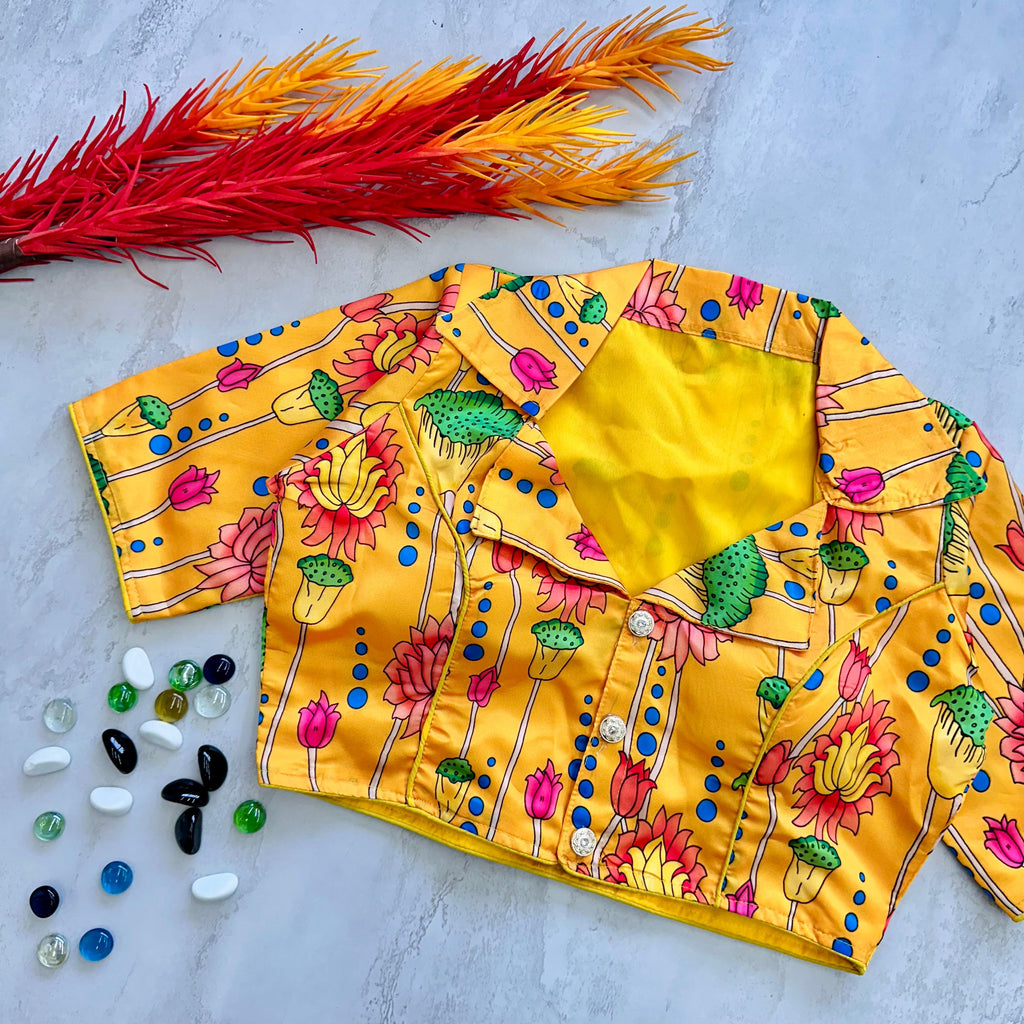 Yellow Kalamkari Print Blouse in Chilly Silk ClothsVilla