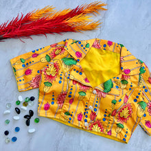 Load image into Gallery viewer, Yellow Kalamkari Print Blouse in Chilly Silk ClothsVilla