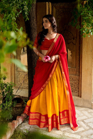 Yellow Kanchipuram Lehenga Choli ClothsVilla