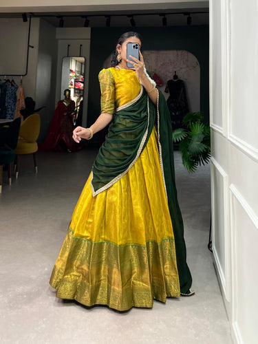 Yellow Kanjivaram Lehenga Choli with Graceful Georgette Dupatta ClothsVilla
