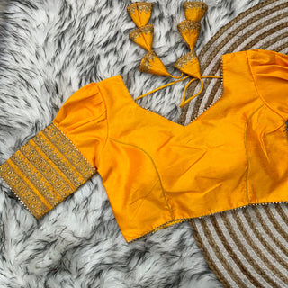 Yellow Kilmora Silk Blouse with Handcrafted Embroidery and Sequence Accents ClothsVilla