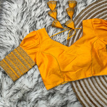 Load image into Gallery viewer, Yellow Kilmora Silk Blouse with Handcrafted Embroidery and Sequence Accents ClothsVilla