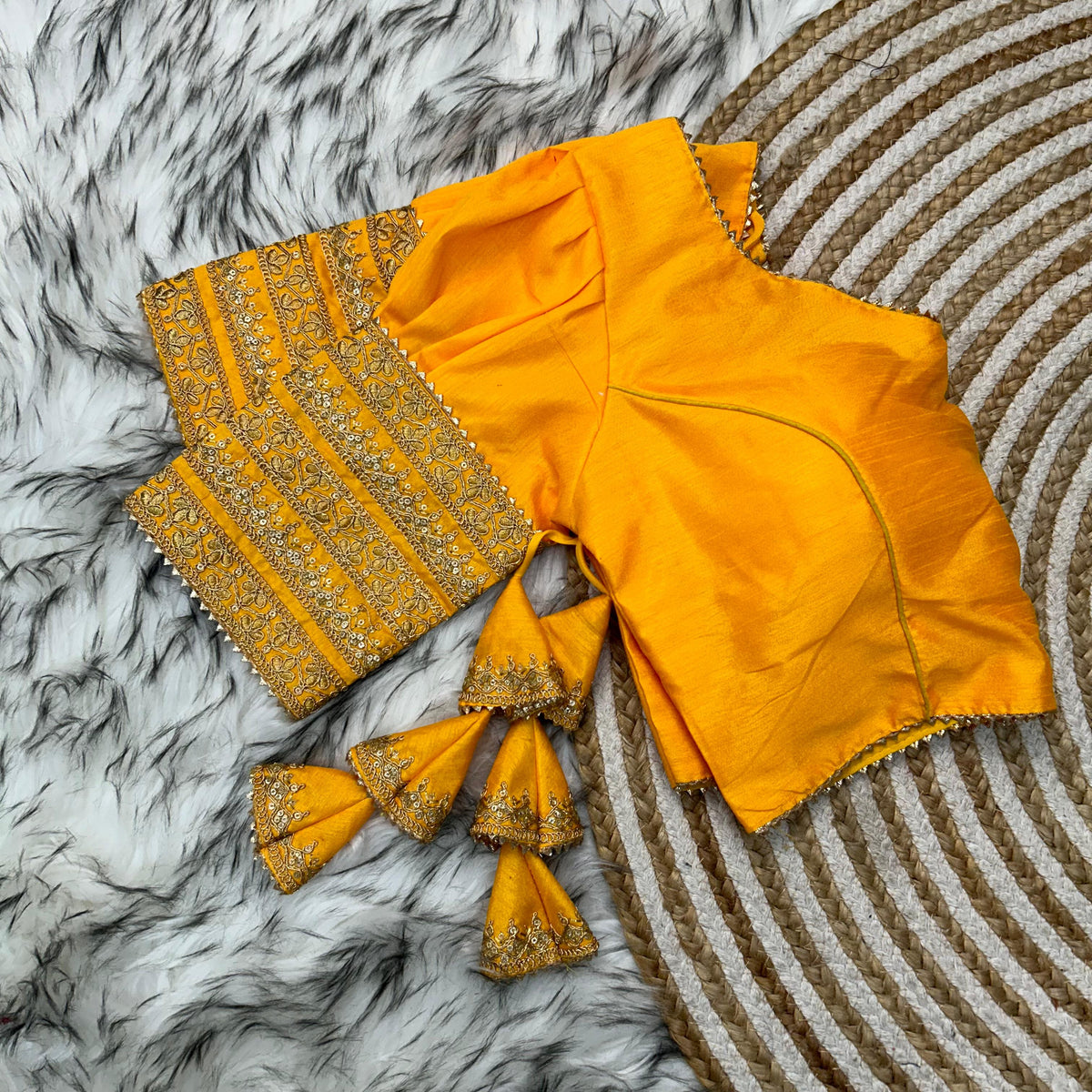 Yellow Kilmora Silk Blouse with Handcrafted Embroidery and Sequence Accents ClothsVilla Main image