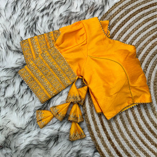 Yellow Kilmora Silk Blouse with Handcrafted Embroidery and Sequence Accents ClothsVilla