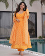 Load image into Gallery viewer, Yellow Laheriya Printed Tabby Organza Anarkali Suit – 3-Piece Set ClothsVilla