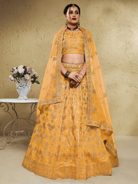 Yellow Art Silk Lehenga Choli with Zari & Sequin Embroidery ClothsVilla Main image