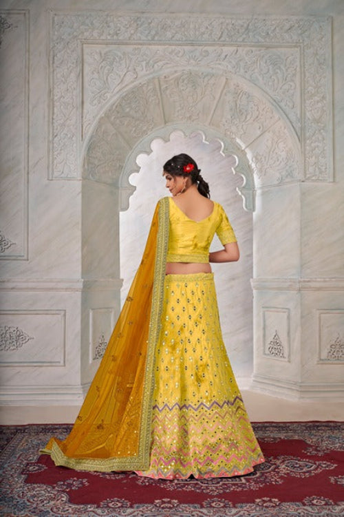 Designer Yellow Lehenga Choli with Thread & Mirror Work ClothsVilla