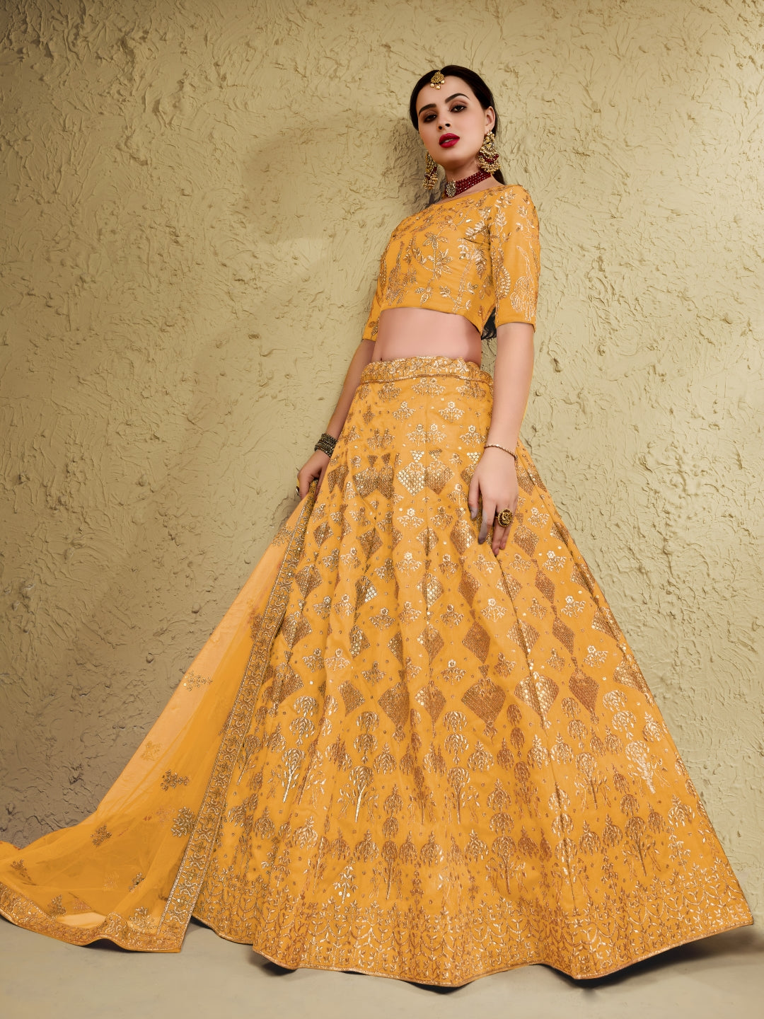 Yellow Art Silk Lehenga Choli with Zari & Sequin Embroidery ClothsVilla