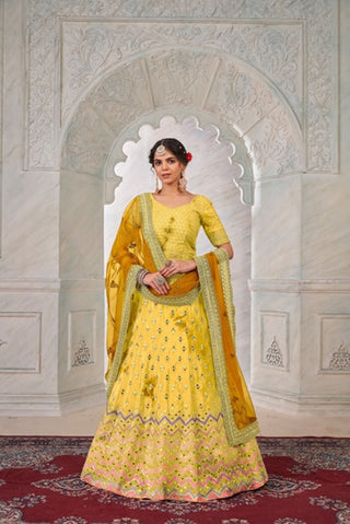 Designer Yellow Lehenga Choli with Thread & Mirror Work ClothsVilla