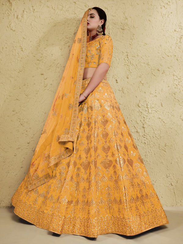 Yellow Art Silk Lehenga Choli with Zari & Sequin Embroidery ClothsVilla