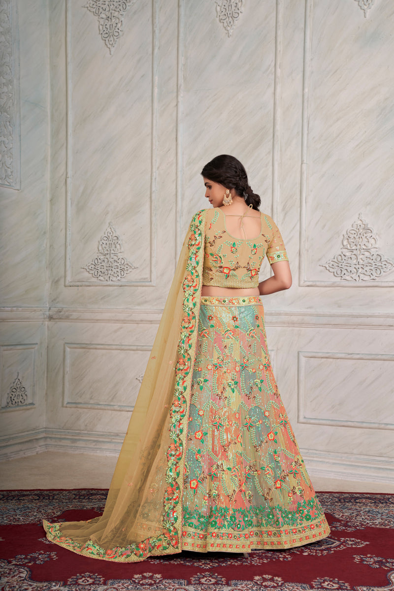Yellow Floral Lehenga Choli Set main image 0