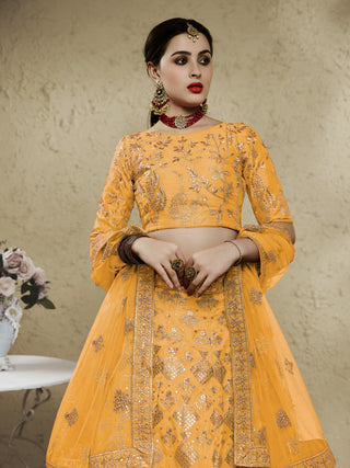 Yellow Art Silk Lehenga Choli with Zari & Sequin Embroidery ClothsVilla