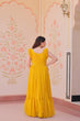Load image into Gallery viewer, Yellow Luxe Faux Blooming Embroidered Gown with Double Frill Sleeves Clothsvilla