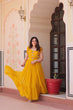 Load image into Gallery viewer, Yellow Luxe Faux Blooming Embroidered Gown with Double Frill Sleeves Clothsvilla