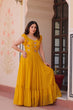 Load image into Gallery viewer, Yellow Luxe Faux Blooming Embroidered Gown with Double Frill Sleeves Clothsvilla