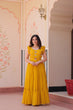 Load image into Gallery viewer, Yellow Luxe Faux Blooming Embroidered Gown with Double Frill Sleeves Clothsvilla