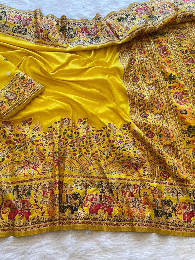 Yellow Luxurious Soft Rajwadi Silk Saree with Kashmiri Thread Woven Pallu & Zari Border ClothsVilla