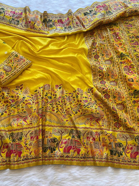 Yellow Luxurious Soft Rajwadi Silk Saree with Kashmiri Thread Woven Pallu & Zari Border ClothsVilla Main image