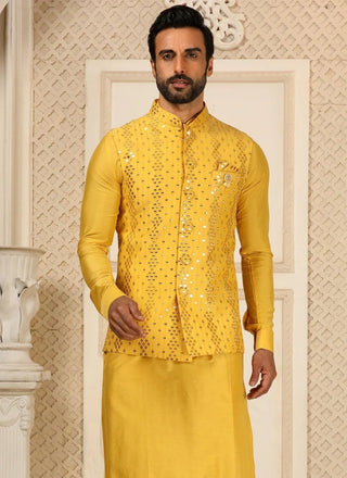 Yellow Men's Silk Kurta Pajama Set ClothsVilla