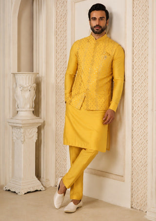 Yellow Men's Silk Kurta Pajama Set ClothsVilla