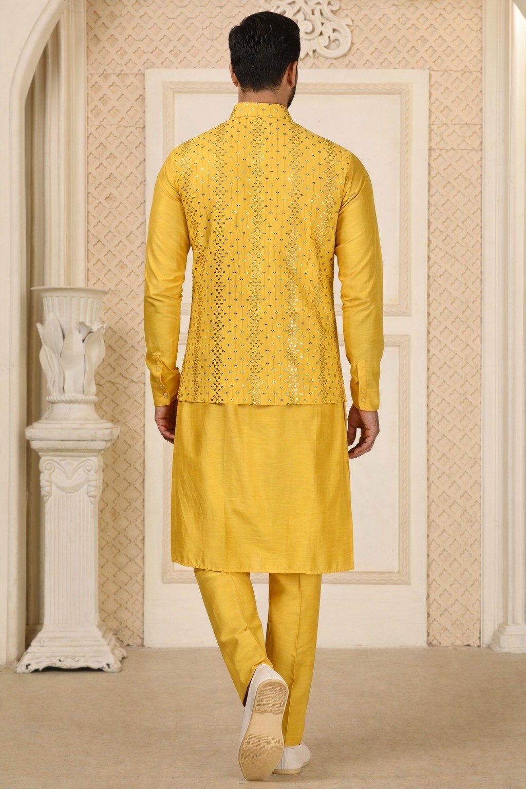 Yellow Men's Silk Kurta Pajama Set ClothsVilla