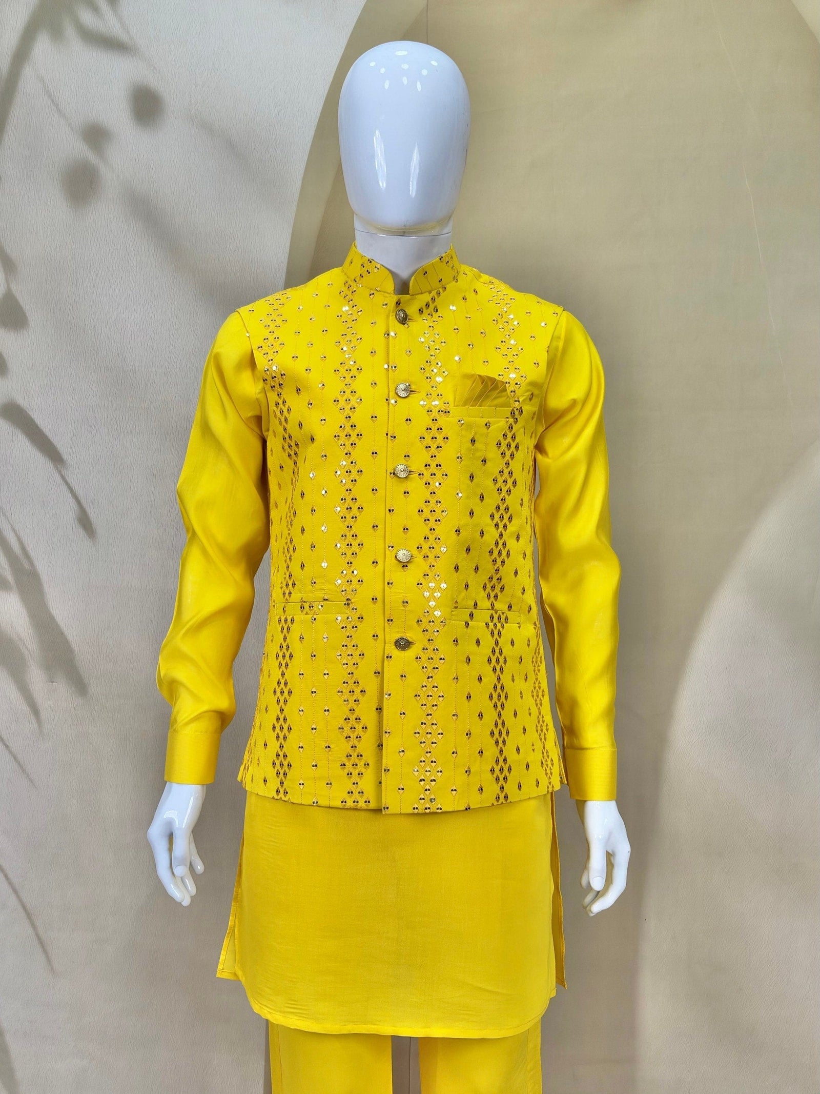Yellow Men's Silk Kurta Pajama Set ClothsVilla
