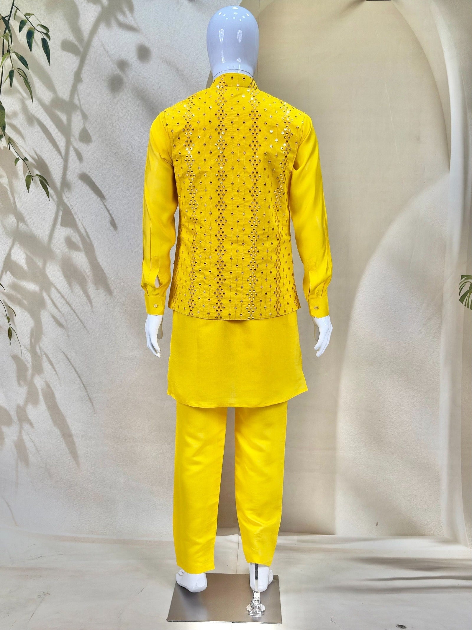 Yellow Men's Silk Kurta Pajama Set ClothsVilla