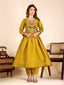 Yellow Mirror Work Kurta Pant Set ClothsVilla