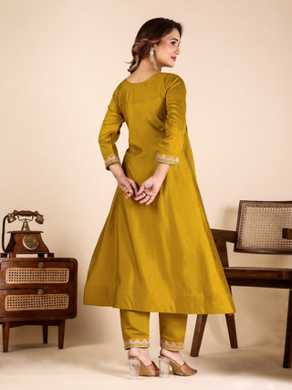 Yellow Mirror Work Kurta Pant Set ClothsVilla