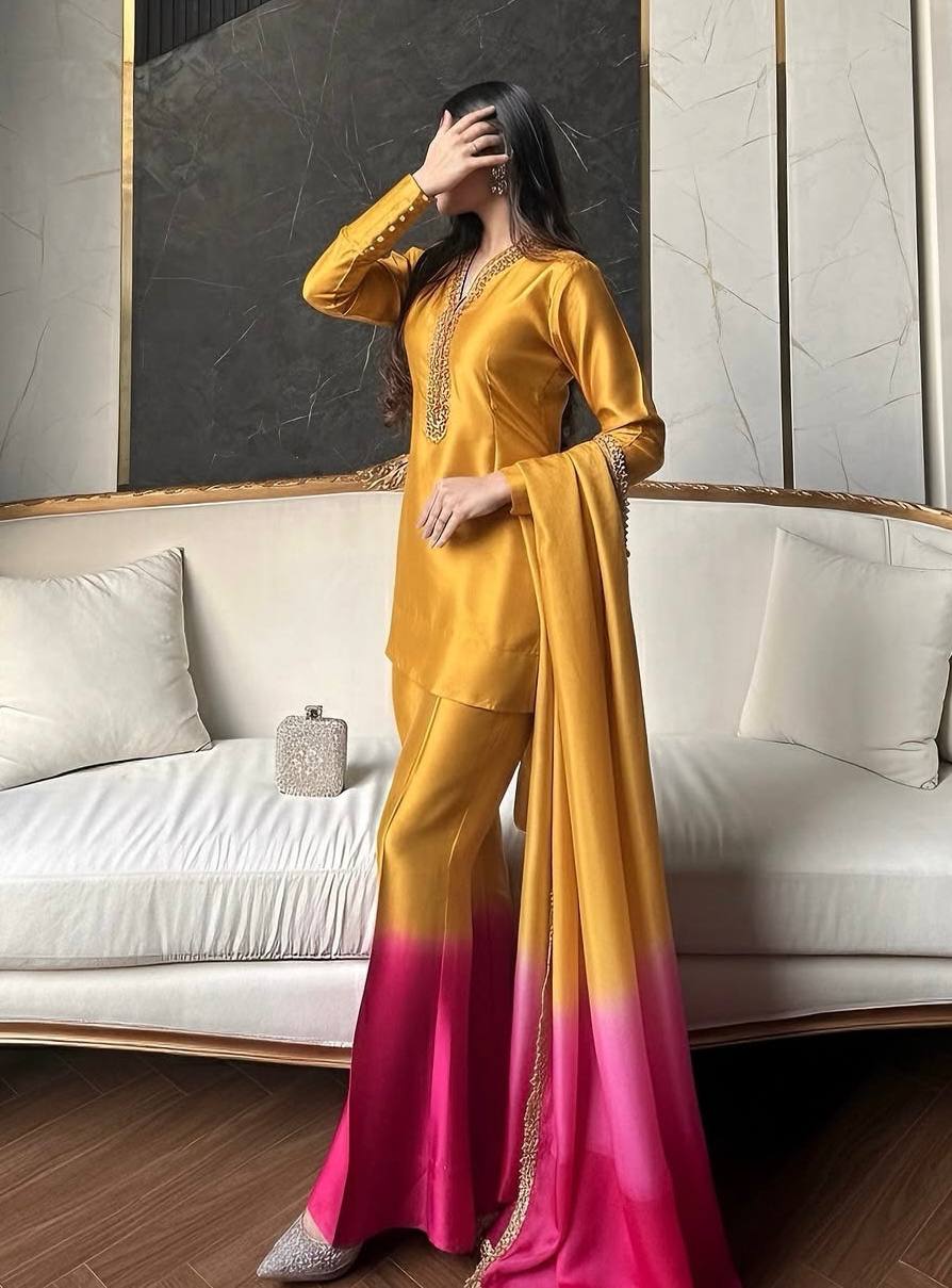 Yellow Mirror Work Palazzo & Dupatta ClothsVilla