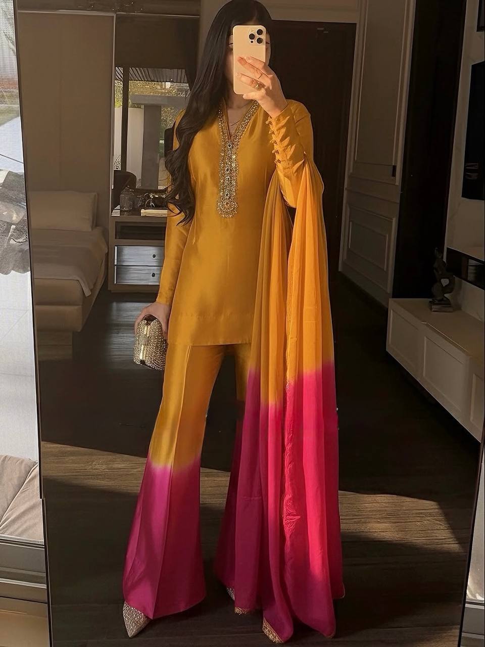 Yellow Mirror Work Palazzo & Dupatta ClothsVilla