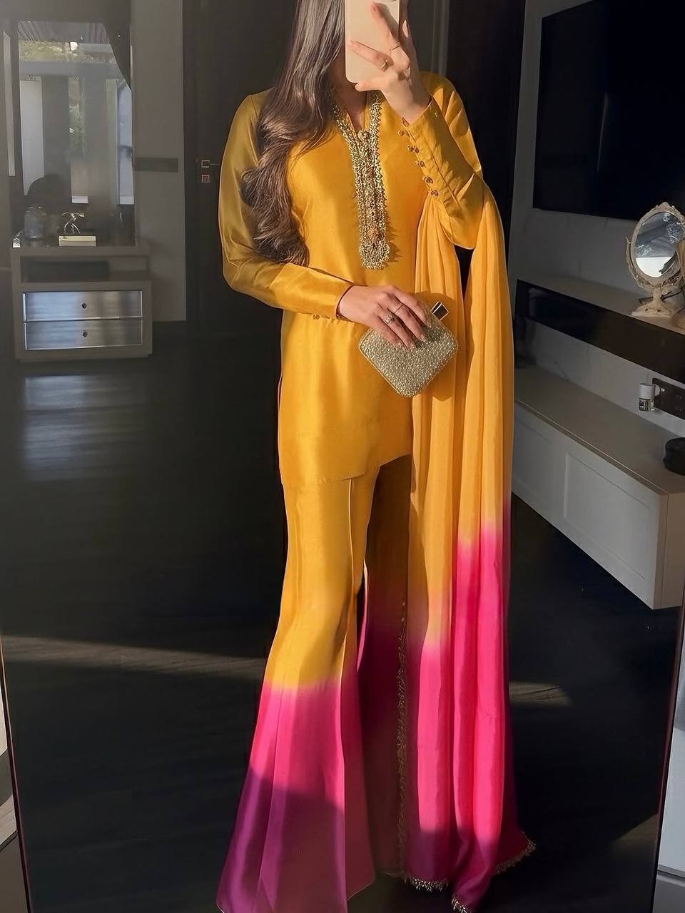 Yellow Mirror Work Palazzo & Dupatta ClothsVilla