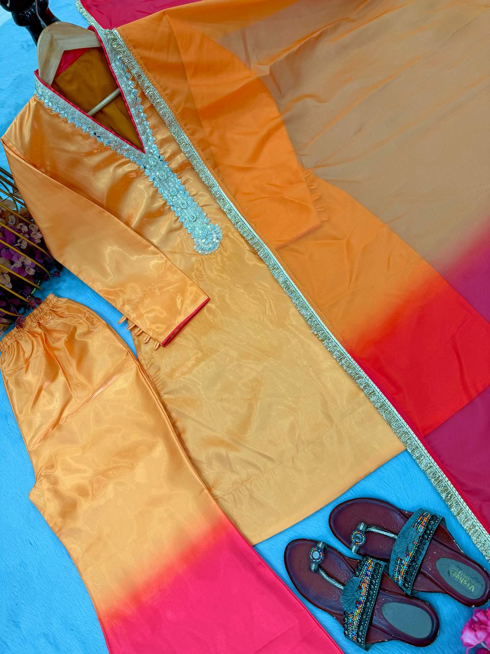 Yellow Mirror Work Palazzo & Dupatta ClothsVilla