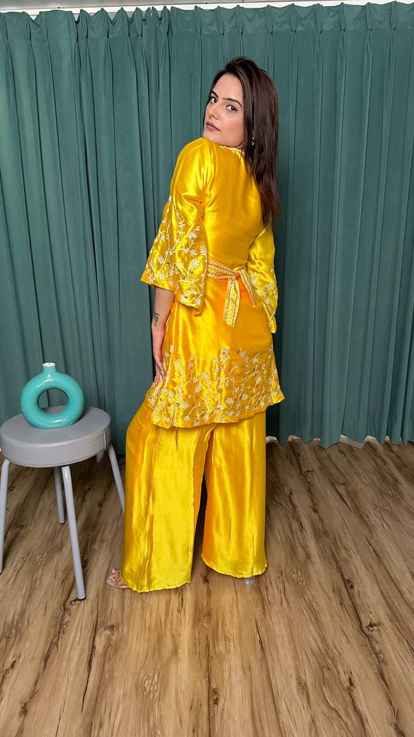 Yellow Modern Elegance – Stunning Satin Georgette Co-Ord Set ClothsVilla
