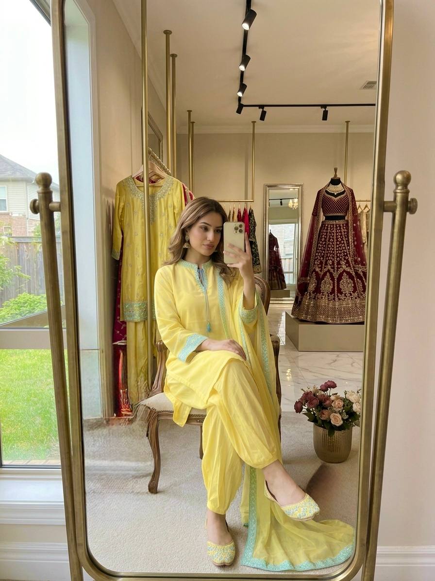 Yellow Natural Crepe Silk Suit Set ClothsVilla