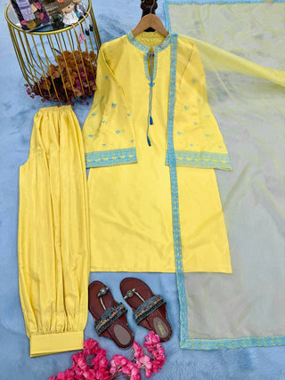 Yellow Natural Crepe Silk Suit Set ClothsVilla