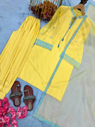 Yellow Natural Crepe Silk Suit Set ClothsVilla