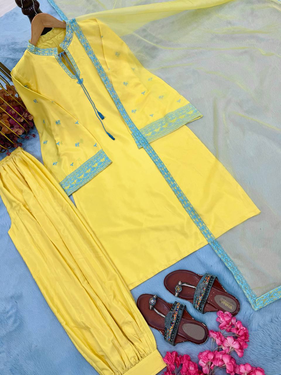 Yellow Natural Crepe Silk Suit Set ClothsVilla