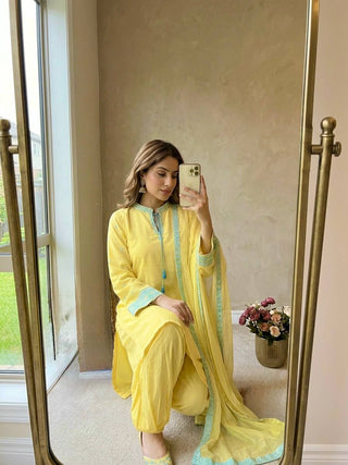 Yellow Natural Crepe Silk Suit Set ClothsVilla