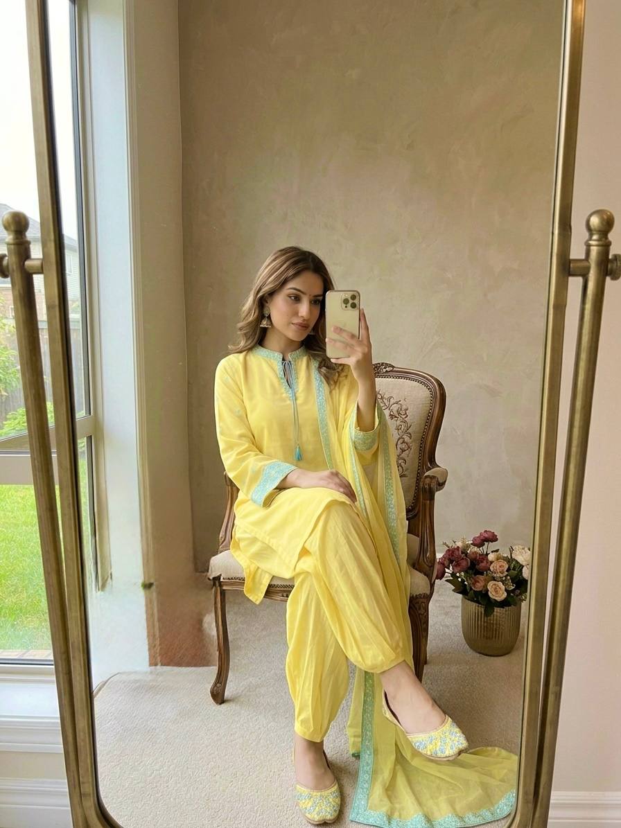 Yellow Natural Crepe Silk Suit Set ClothsVilla