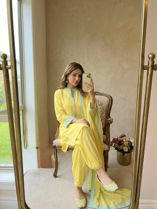 Yellow Natural Crepe Silk Suit Set ClothsVilla
