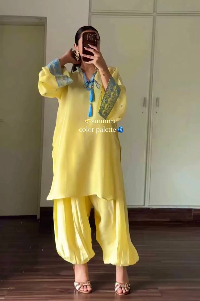Yellow Natural Crepe Silk Suit Set ClothsVilla