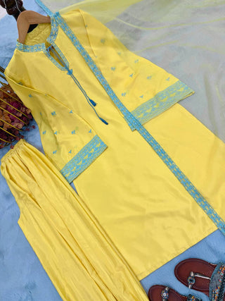 Yellow Natural Crepe Silk Suit Set ClothsVilla