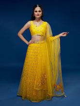 Load image into Gallery viewer, Yellow Net Semi-Stitched Lehenga &amp; Unstitched Blouse With Dupatta Clothsvilla