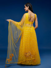 Load image into Gallery viewer, Yellow Net Semi-Stitched Lehenga &amp; Unstitched Blouse With Dupatta Clothsvilla