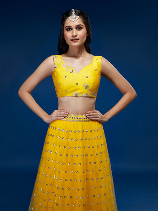 Yellow Net Semi-Stitched Lehenga & Unstitched Blouse With Dupatta Clothsvilla