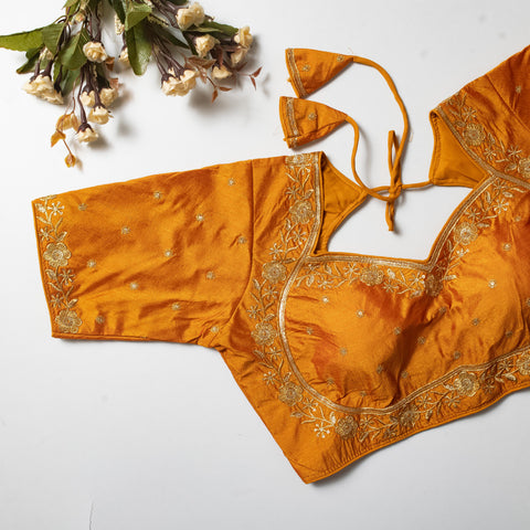 Yellow Olive Silk Blouse with Golden Embroidery and Sequins ClothsVilla Main image