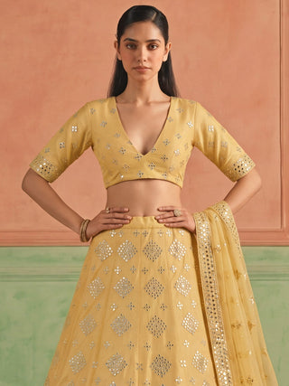 Yellow Organza Embroidered Foil Mirror Work Lehenga Choli Clothsvilla