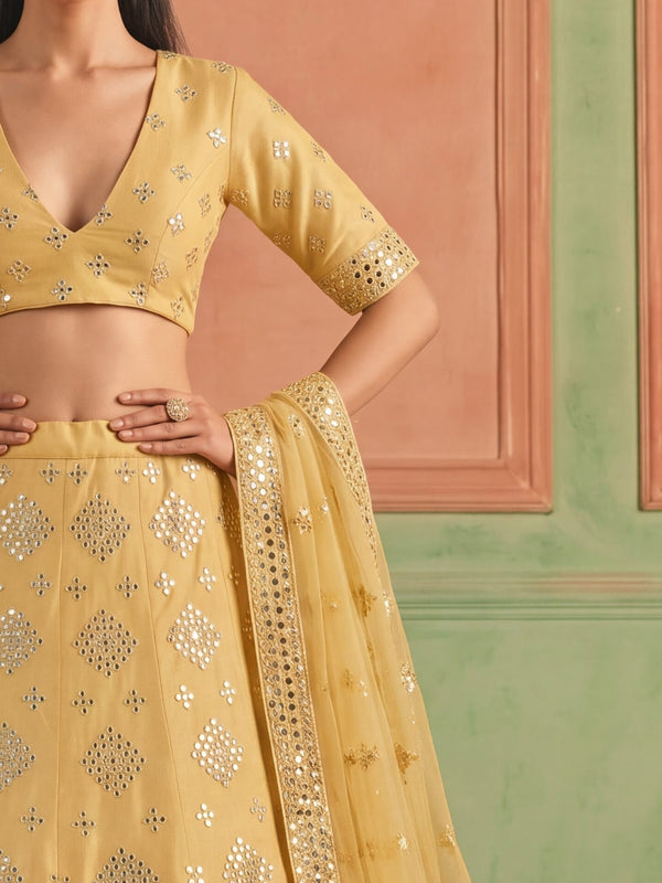 Yellow Organza Embroidered Foil Mirror Work Lehenga Choli Clothsvilla
