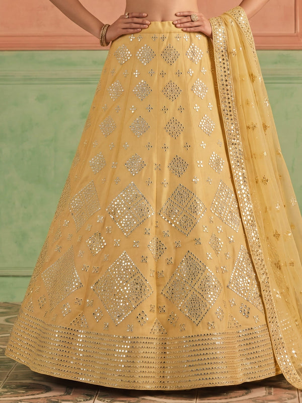 Yellow Organza Embroidered Foil Mirror Work Lehenga Choli Clothsvilla